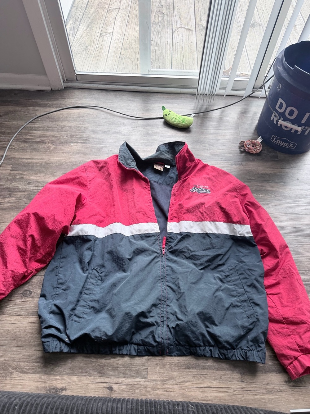 Red and Navy Colorblock Windbreaker Jacket